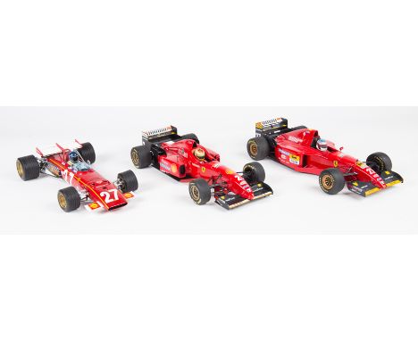 6 1:18 Ferrari F1 racing cars. Exoto 1970 312B in maroon/white, RN27 J. Ickx. Plus 2x Pauls Model Art 1975 312T RN2 C. Regazz