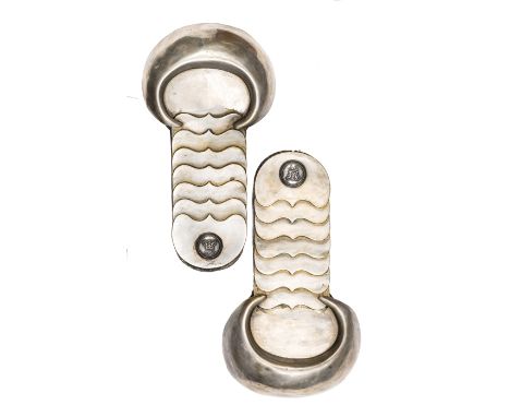 A pair of Volunteer WM shoulder scales, c 1810, plain crescents, large buttons bearing crown and “DV” within circle, padded b