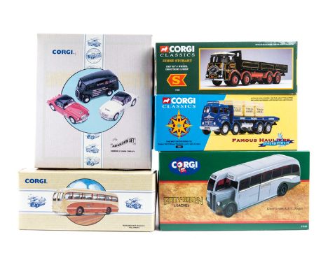 13 Corgi Classic vehicles/sets. 4x 2/3 vehicle sets – Bedford OB coach and AEC Regal – South Wales. Guy Arab and Leyland Tige