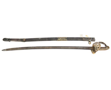 An early Vic 1845 pattern infantry officer’s sword,  curved fullered blade 31½” by Andrews Williams & Sons (unclear, if so Lo