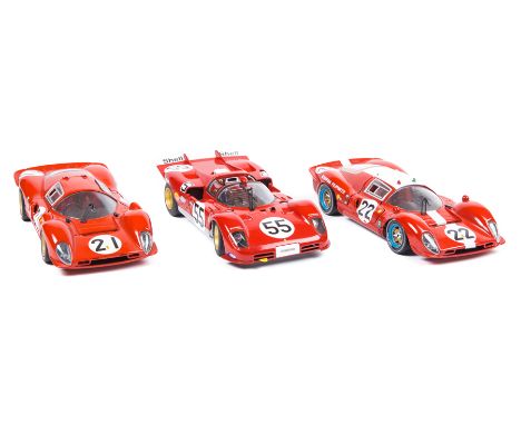 3 1:18 Ferrari. 2009 issue Hotwheels 1970 512S Le Mans RN55. Jouef Evolution 1967 330 P4 RN21 and a Universal Hobbies 1967 33