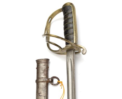 A composite sword, slender curved fullered blade 32”, with back fuller, steel 1821 light cavalry hilt, wirebound leather grip