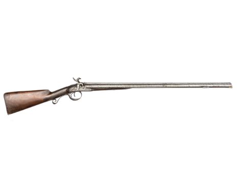 A DB 18 bore percussion sporting gun c 1820, converted from flintlock with new breeches, 45” overall, twist barrels 29½”, the