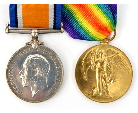 Pair: BWM, Victory (32203 Pte W J Hillier S Lan R) NEF; with photostat research details.  Note:  Recipient William John Hilli