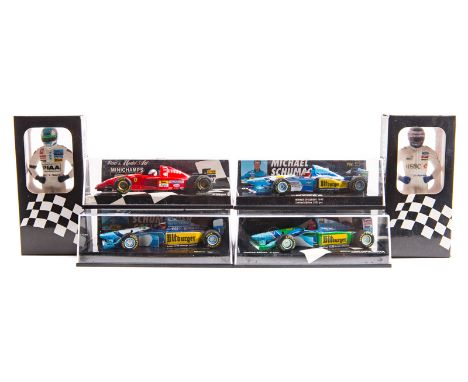 8 Minichamps/Paul’s Model Art 1:43 F1 cars. 2x Williams FW07; A. Jones and C. Regazzoni. 2x Benetton Renault B194/B195, M. Sc