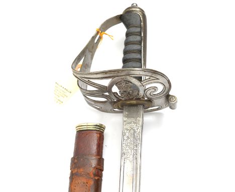 A Geo V officer’s sword of the Malay States Volunteer Rifles, straight fullered blade 32”, by Wilkinsons, No 60070 (for 1924)