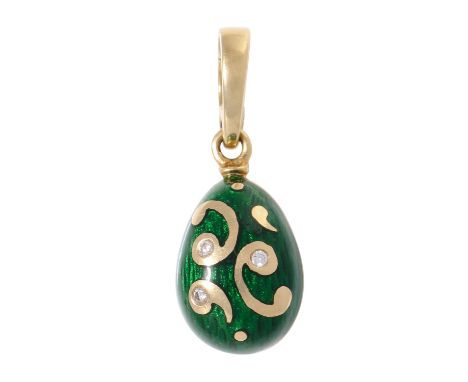 FABERGÉ by VICTOR MAYER Anhänger "Ei" mit Brillanten und Email, grün transparent, GG 18K, 4,5 g, Anhänger mit Clip-Öse L: 2,5
