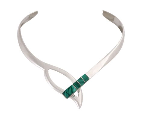 TAXCO Halsreif mit Malachit, Silber, 111,9 g, 1970er Jahre, leichte Tragespuren, punziert Taxco TN-62.| TAXCO choker with mal