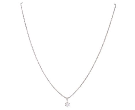Kette und Anhänger mit Brillant ca. 0,55 ct, ca. LGW-GW (J-K)/P1-P2, Anhänger WG 14K, Kette WG 18K, 5,8 gr, Kettenlänge ca. 4