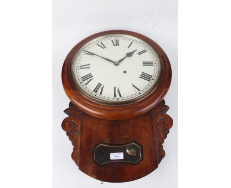 20th Century mahogany dial clock, the white dial with Roman numerals, the case with pendulum aperture, 39cm wide, 56cm high