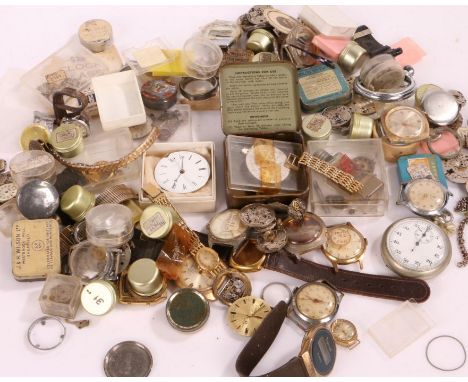 Collection of pocket and wristwatch movements, cases and dials, to include Chronographe Suisse dial, T.F. Cooper pocket watch