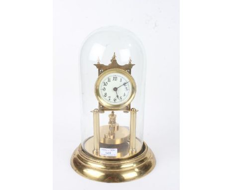 Anniversary clock, the white dial with Arabic numerals, housed under a glass dome, AF, 30cm high