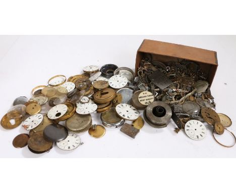 Collection of pocket watch dials, movements, cases etc. (qty)