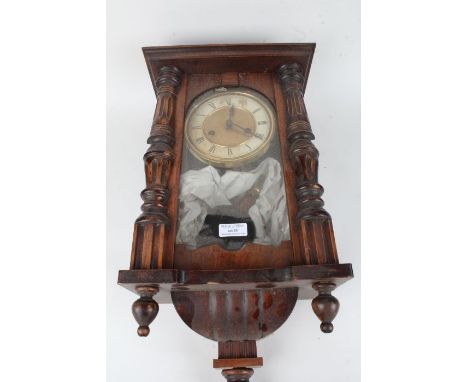 Early 20th Century Vienna style wall clock, the dial with Roman numerals, twin train movement