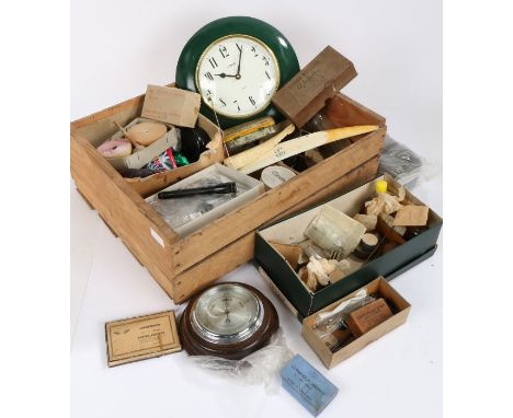 Clock and watch parts and accessories, to include cleaning equipment, luminous compound, oil, dials, clock glasses etc. (qty)