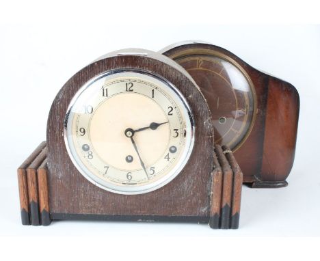 Art Deco Westminster chime mantel clock, the dial with arabic numerals, 28cm wide, together with a walnut cased mantle clock,