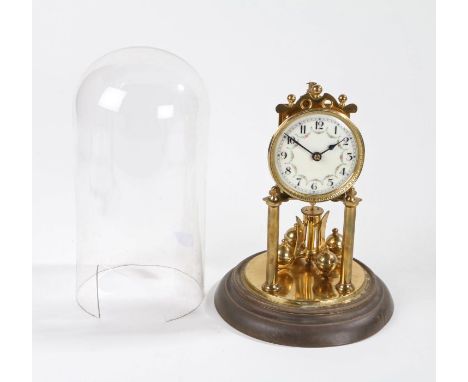 Suhren anniversary clock, the white dial with Arabic numerals and swag decoration, housed under a glass dome (AF),  30.5cm hi
