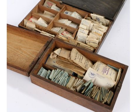 Quantity of wrist and pocket watch springs, to include mainsprings, various manufacturers and sizes, housed in two wooden box