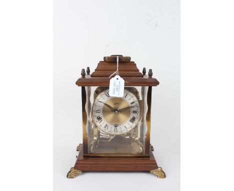 Schatz bracket clock, with a four panel case and swing handle, 31.5cm high