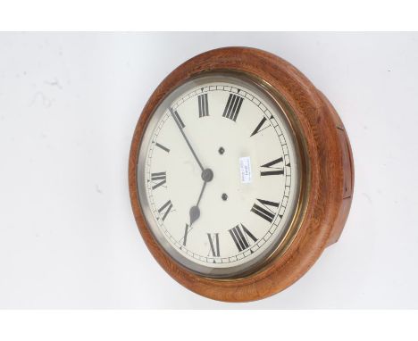 20th Century oak dial clock, the white dial with Roman numerals, 40cm diameter