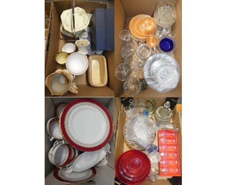 A Royal Worcester "Regency" pattern part dinner service, together with two boxes of glassware, a silver topped sugar sifter, 