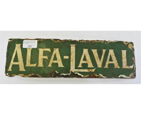 A single sided vitreous enamel ALFA - LAVAL agricultural sign, 34 x 10 cm. 
