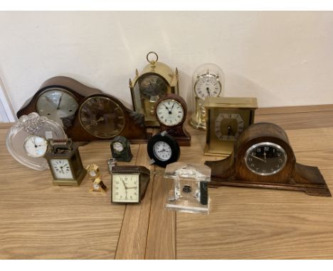 A Westminster chime manual wind mantle clock, together with various other mantle and travelling clocksPLEASE NOTE the Cribb l