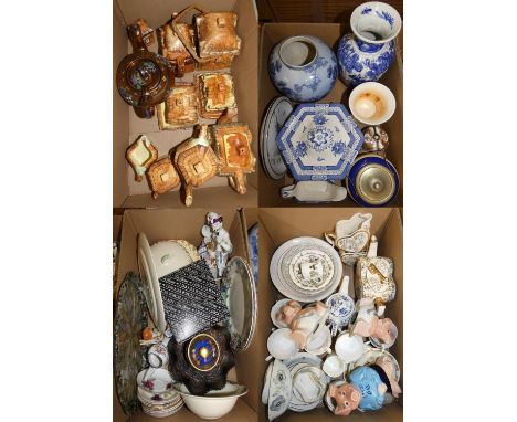 A collection of cottage ceramics, by Price Bros, a pair of Adams lidded tureens, pearl white biscuit barrel, Crown Devon stor