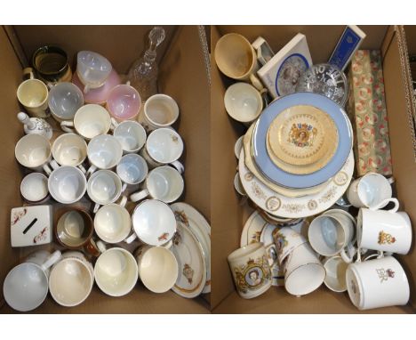 Two boxes of Royal commemorative wares, including mugs, cups and saucers, plates and spoons dating back to the 1900's (2) 