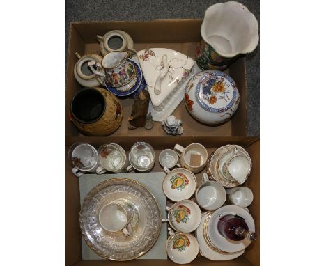 A pair of 'Old Filey' twin handled vases, a Copeland Spode vase, a lidded ginger jar, a large cheese dish and cover, and a co