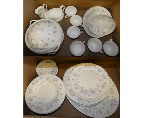 A Wedgwood April Flowers pattern dinner service comprising of 6 cups, 7 saucers, sauce boat, cream jug, meat plate 39cm diame