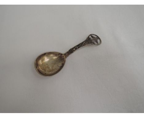 A Danish silver caddy spoon having  moulded decoration to stem and pierced  decoration to terminal, makers mark  Horsens Solv