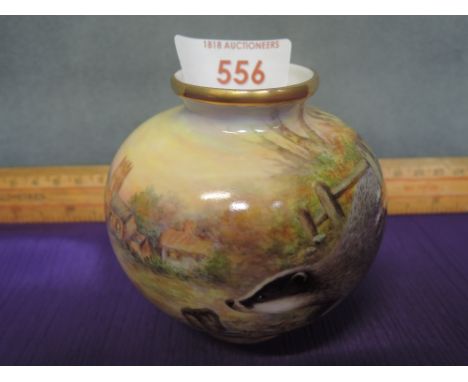 A hand painted ceramic vase, Edge of Wood by Terry Halloran, 9/10, with certificate and box