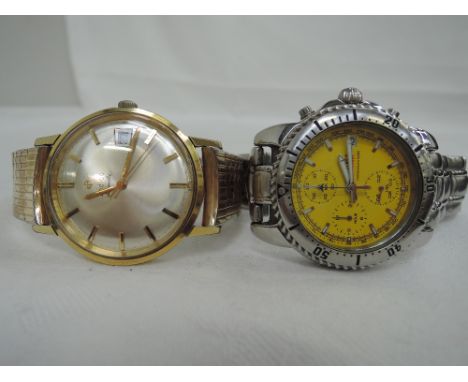 A gents Zeitner Commando Chronograph wrist watch, no: 25421 having a baton dial with and perimeter Tachymeter to yellow face 