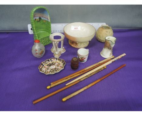 A selection of decorative ceramics and miscellaneous including nursery candle stand, Locke & Co, Worcester, a Royal Crown Der