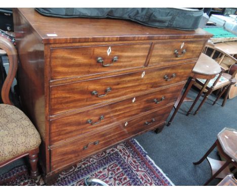A 19th century mahogany chest of two short and three long drawers, on bracket feet