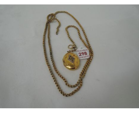 A yellow metal oval locket of plain form having diamond seed pearl and enamel decoration to front, no marks, tested as 18ct g