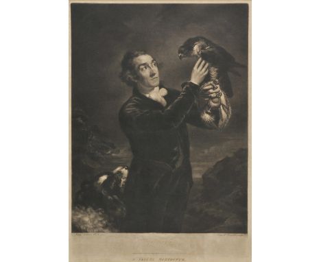 *Reynolds (Samuel William I). The Falconer, published J.R.Smith, 1797, uncoloured mezzotint after James Northcote, manuscript