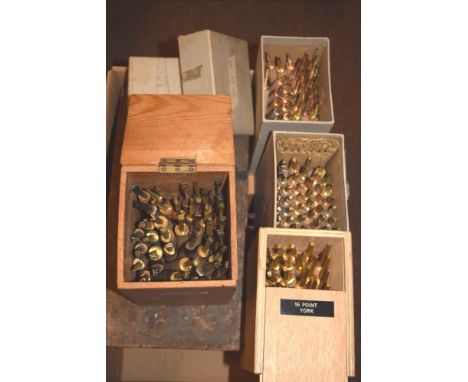 *Handle Letters. Six sets of brass bookbinding handle letters, with wooden handles, including 16pt York & 12pt York, containe
