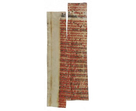 *Manuscript Frisket sheet fragments. A pair of fragments from a Missale Romanum, from the memorial 'Pius episcopus...ad perpe