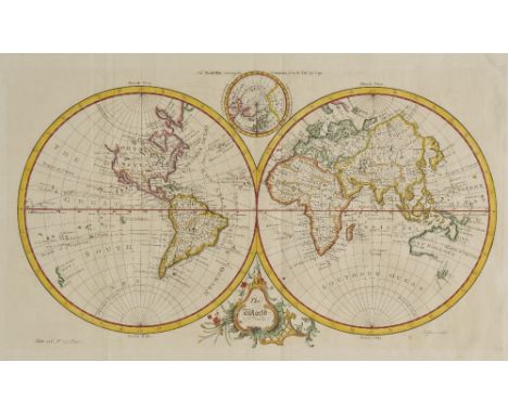 World. Gibson (John), The World, circa 1775, hand coloured engraved map on a hemispheral projection, old folds, 270 x 470 mm,