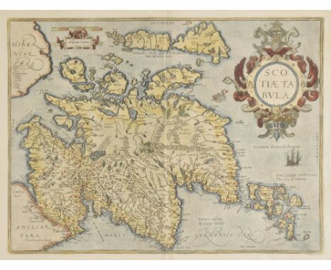 Scotland. Ortelius (Abraham), Scotiaeta Tabula, [1592], hand coloured engraved map, 360 x 475 mm, Latin text on verso Marcel 