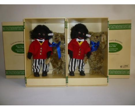 A Steiff Dolly Land Jolly Golly and Bear 1996 with certificate, boxed, including outer, No. 654428, mint, and an identical it