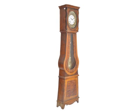 A large 19th century French walnut comtoise longcase clock case. The tall walnut upright section with hood atop over banjo sh