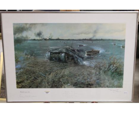 Tenant Cuneo print "Operation Plunder", signed in pencil to margin and also signed by Field Marshall Lord Carver and Major Ge
