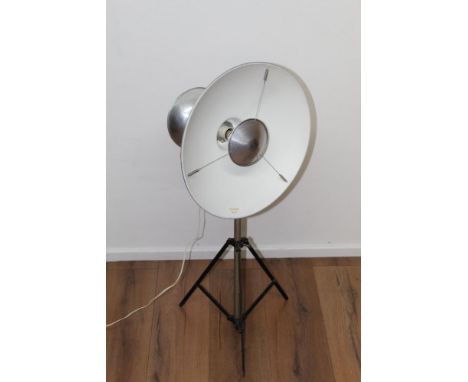 A Vintage Photax British made aluminium convex standard lamp with adjustable stand. 97 cm  retracted and diameter is 41 cm.  