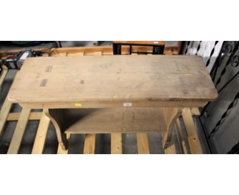 A reclaimed pine bench with under shelf, 49.5 cm x 94 cm x 28 cm.   CONDITION REPORT: Some marks and scratches, some small de