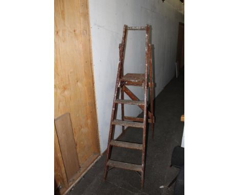 Vintage Slingsby ladders, step ladder. Pine. 190 cm in length.  CONDITION REPORT: Used condition with paint splashes, wear, e