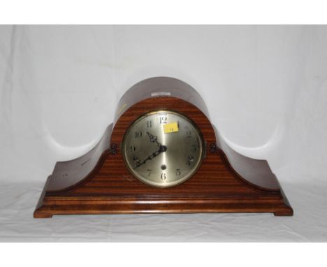 A 1940's mahogany Napoleon hat mantle clock, with Arabic hours. 23.5 cm x 49 cm.  CONDITION REPORT: Some tarnishing and disco