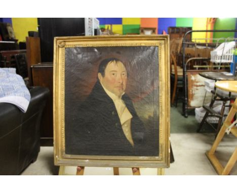 A 19th century oil on canvas, portrait of a gentleman, unsigned, in gilt frame.  58 cm x 49 cm.  CONDITION REPORT: Poor condi